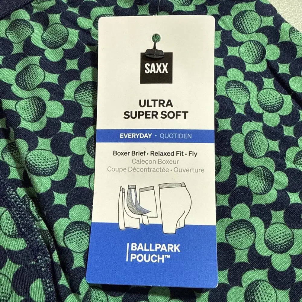 SAXX Boxer Briefs Men Small Green Golf Ball Print Ultra Super Soft NWT